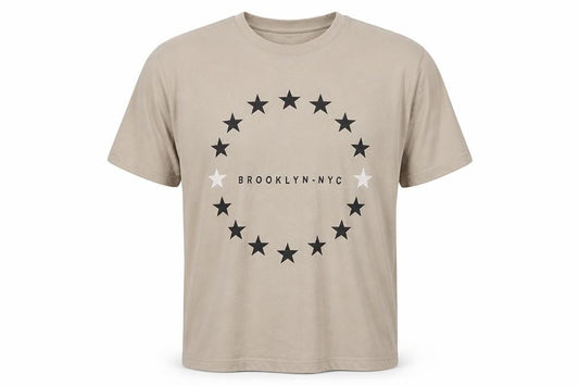 Virtuous Men's Beige Brooklyn NYC Graphic Short Sleeve T-Shirt M