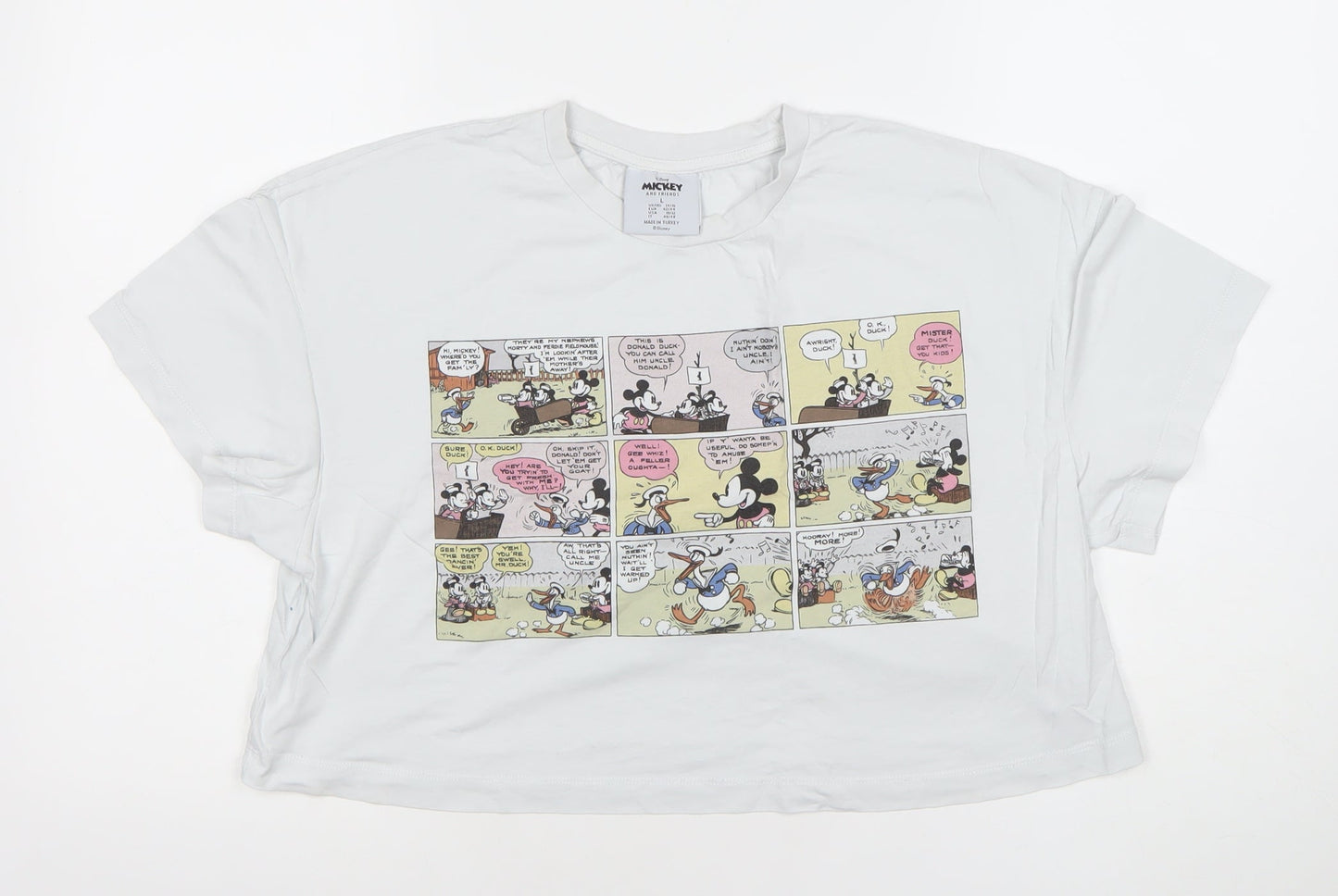 Disney Mickey & Friends White Women's Cropped T-Shirt L Relaxed Fit
