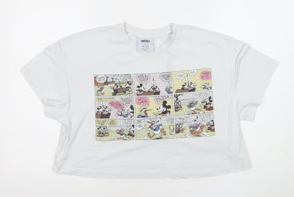 Disney Mickey & Friends White Women's Cropped T-Shirt L Relaxed Fit