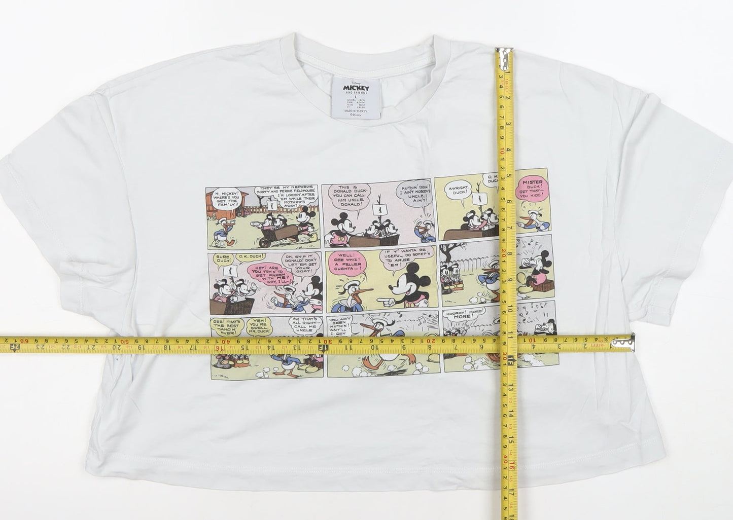 Disney Mickey & Friends White Women's Cropped T-Shirt L Relaxed Fit
