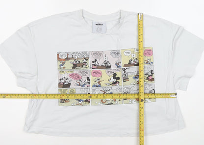 Disney Mickey & Friends White Women's Cropped T-Shirt L Relaxed Fit