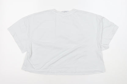 Disney Mickey & Friends White Women's Cropped T-Shirt L Relaxed Fit