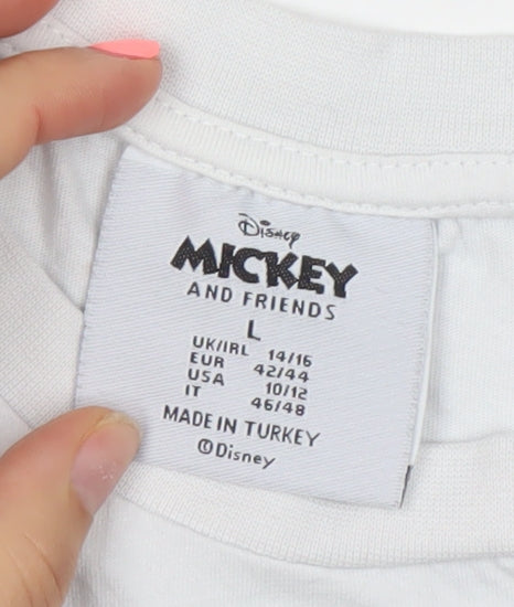 Disney Mickey & Friends White Women's Cropped T-Shirt L Relaxed Fit