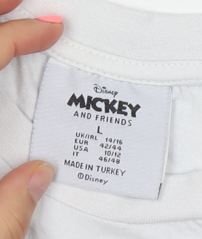 Disney Mickey & Friends White Women's Cropped T-Shirt L Relaxed Fit