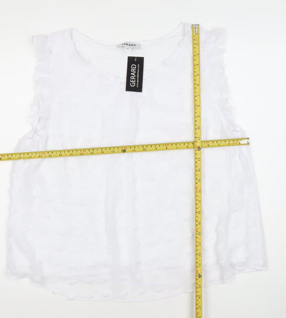 Gerard Women’s White Ruffle Trim Sleeveless Chiffon Blouse Size 22