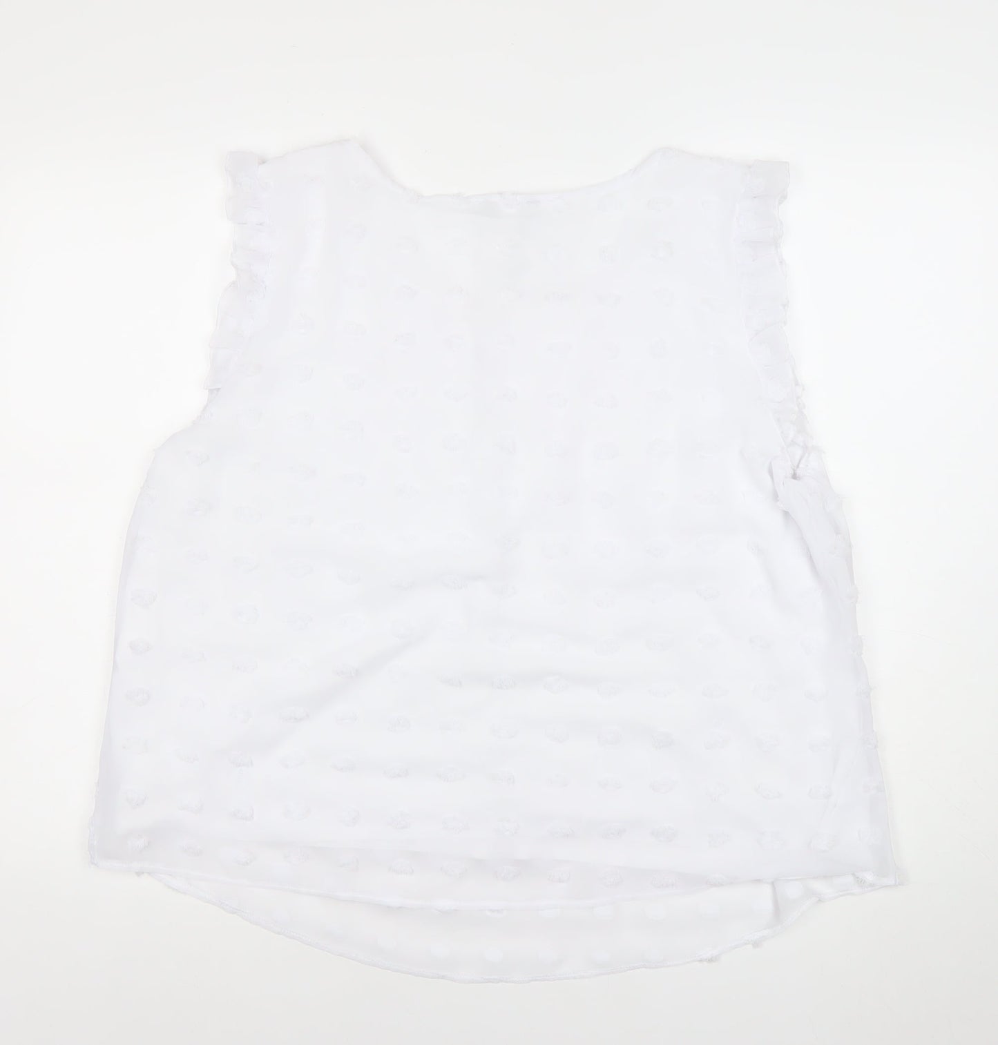 Gerard Women’s White Ruffle Trim Sleeveless Chiffon Blouse Size 22