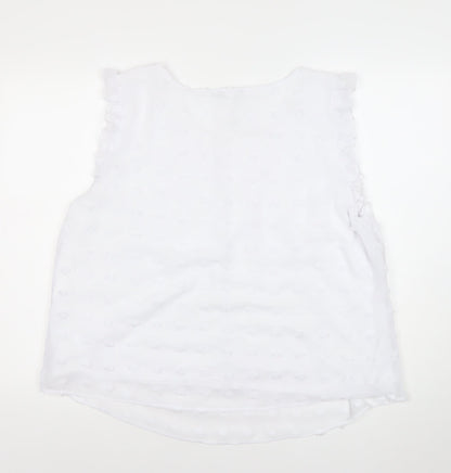 Gerard Women’s White Ruffle Trim Sleeveless Chiffon Blouse Size 22