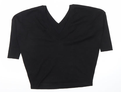 Saint Tropez Womens Black V-Neck 3/4 Sleeve Pullover Jumper M