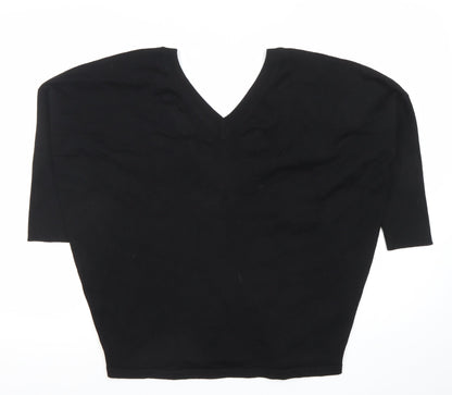 Saint Tropez Womens Black V-Neck 3/4 Sleeve Pullover Jumper M