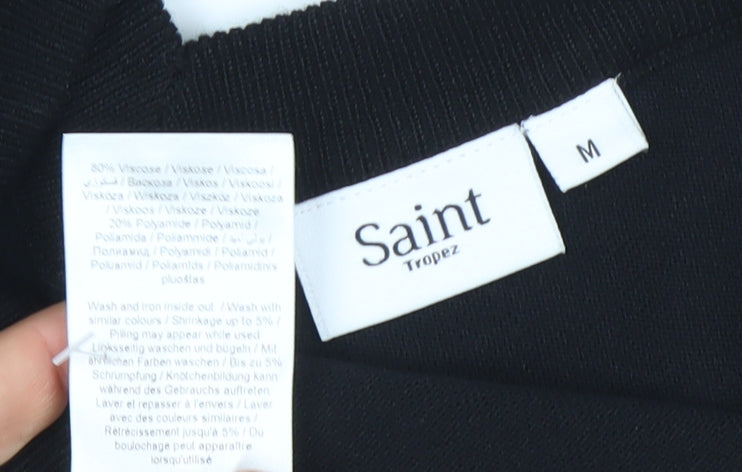 Saint Tropez Womens Black V-Neck 3/4 Sleeve Pullover Jumper M