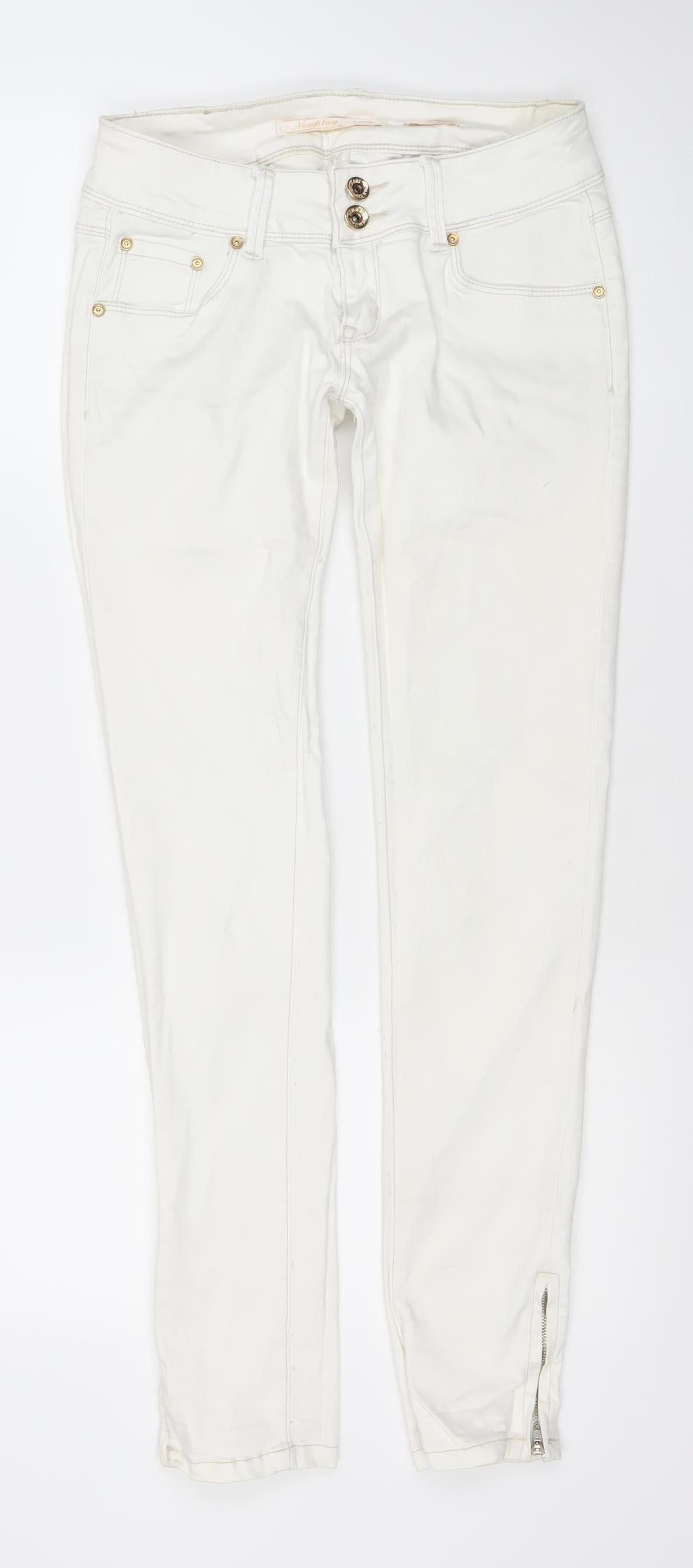 Newplay Women White Slim Fit Ankle Zip Jeans Size 10