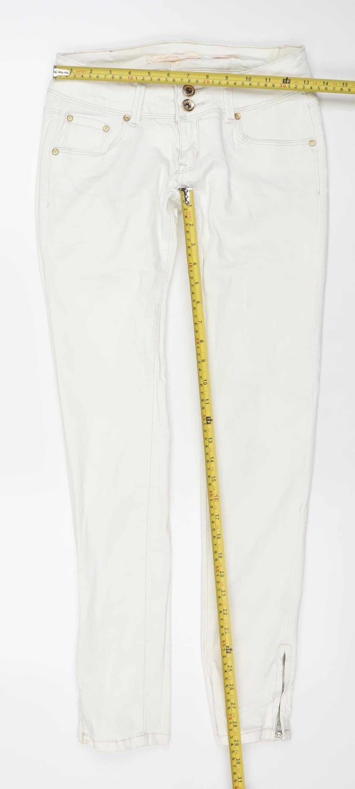 Newplay Women White Slim Fit Ankle Zip Jeans Size 10
