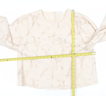 Gallery Womens Beige Floral Jacquard Long Sleeve Blouse UK 16