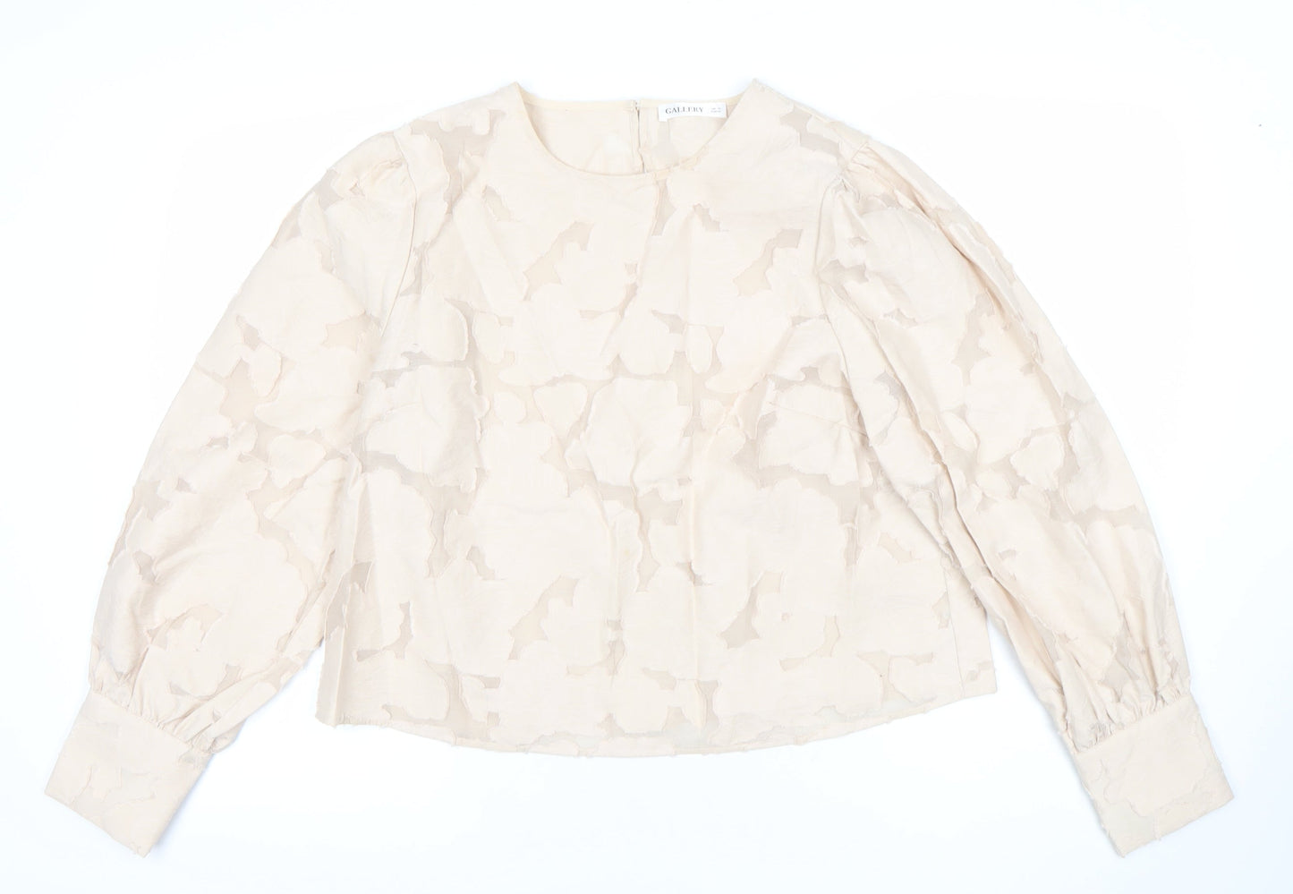 Gallery Womens Beige Floral Jacquard Long Sleeve Blouse UK 16
