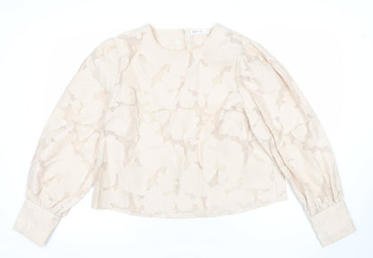 Gallery Womens Beige Floral Jacquard Long Sleeve Blouse UK 16