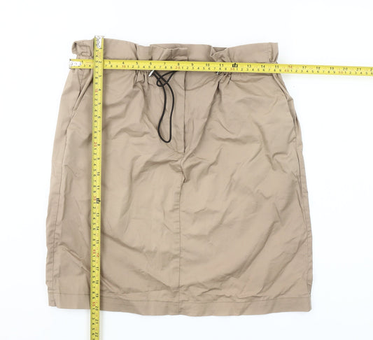 MNG Women Beige Cotton Elastic Waist Knee Length Skirt Size 10