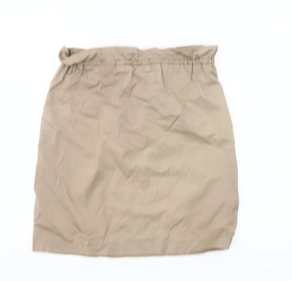 MNG Women Beige Cotton Elastic Waist Knee Length Skirt Size 10