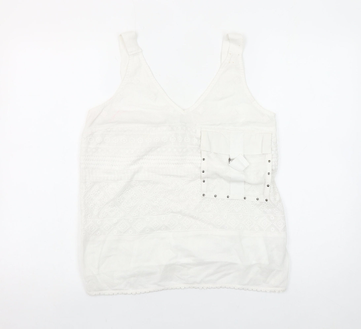 Next Women White Cotton Nylon Tank Top Size 10 V-Neck Summer Camisole