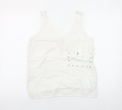 Next Women White Cotton Nylon Tank Top Size 10 V-Neck Summer Camisole