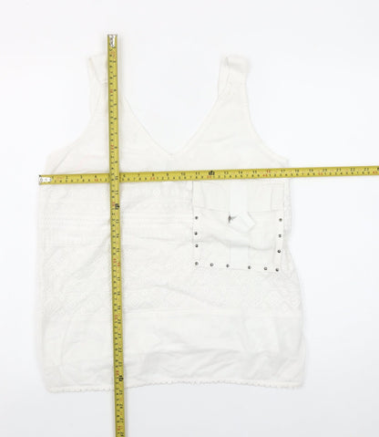 Next Women White Cotton Nylon Tank Top Size 10 V-Neck Summer Camisole