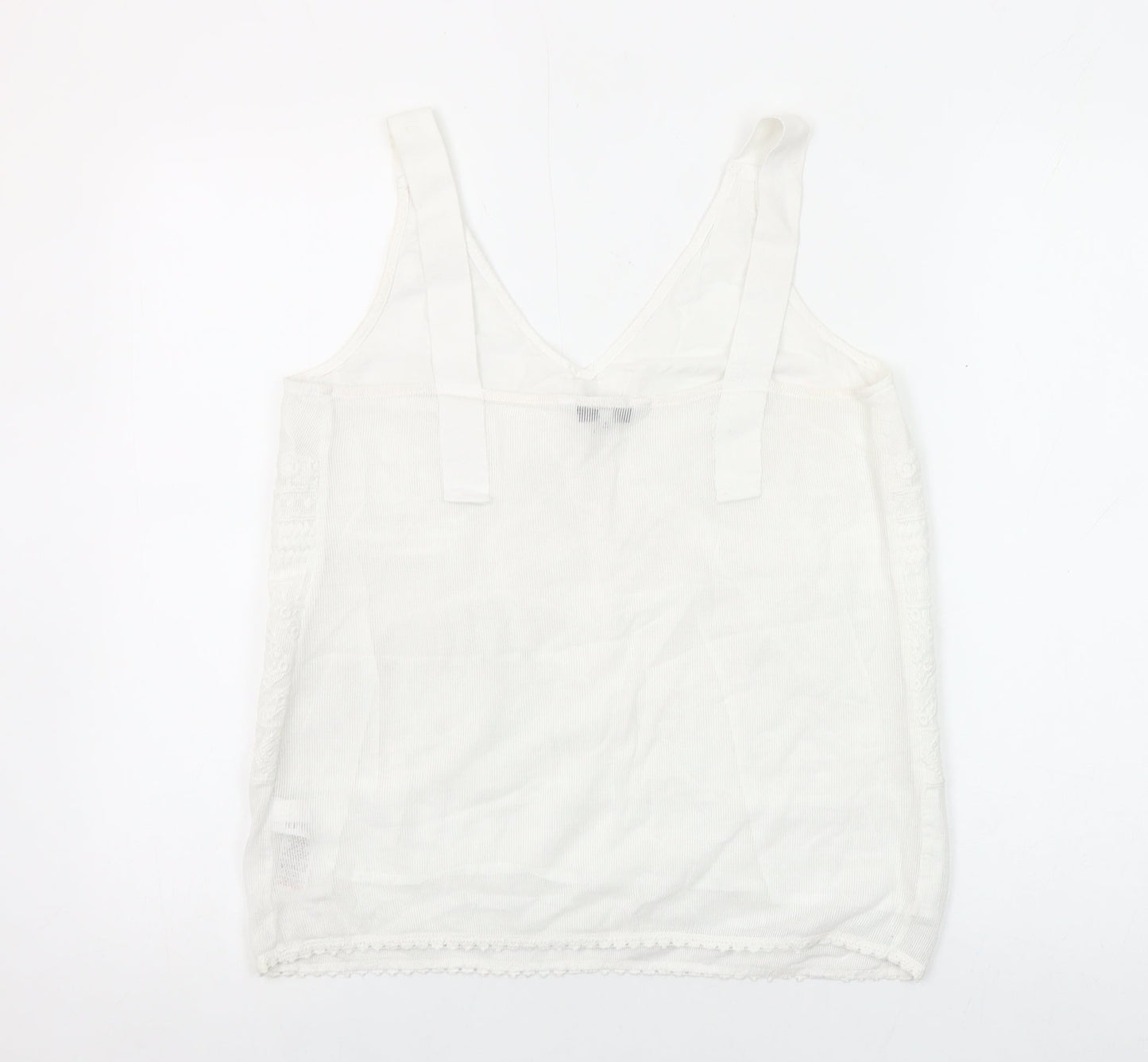 Next Women White Cotton Nylon Tank Top Size 10 V-Neck Summer Camisole