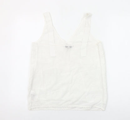 Next Women White Cotton Nylon Tank Top Size 10 V-Neck Summer Camisole