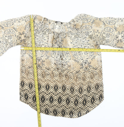 Dunnes Womens Beige Paisley Tunic Blouse Size 8 3/4 Sleeve Polyester