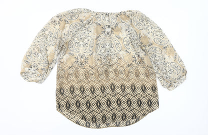 Dunnes Womens Beige Paisley Tunic Blouse Size 8 3/4 Sleeve Polyester