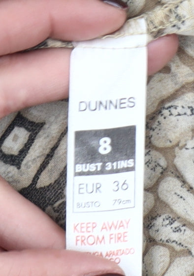 Dunnes Womens Beige Paisley Tunic Blouse Size 8 3/4 Sleeve Polyester