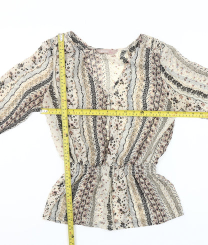 A|wear Women's Beige Floral Tunic Blouse Size 10 Long Sleeve V-Neck