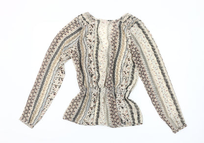 A|wear Women's Beige Floral Tunic Blouse Size 10 Long Sleeve V-Neck