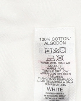 Dunnes Stores Womens White Embroidered Flutter Sleeve Cotton T-Shirt Size L