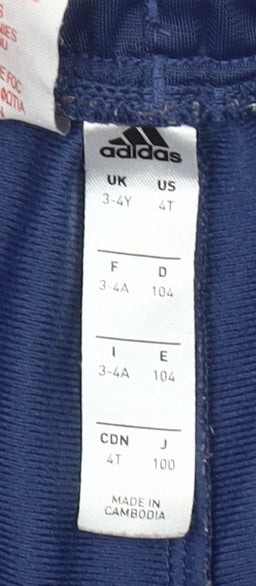 Adidas Boys Blue Jogger Trousers 3-4 Years Elastic Waist Sportswear