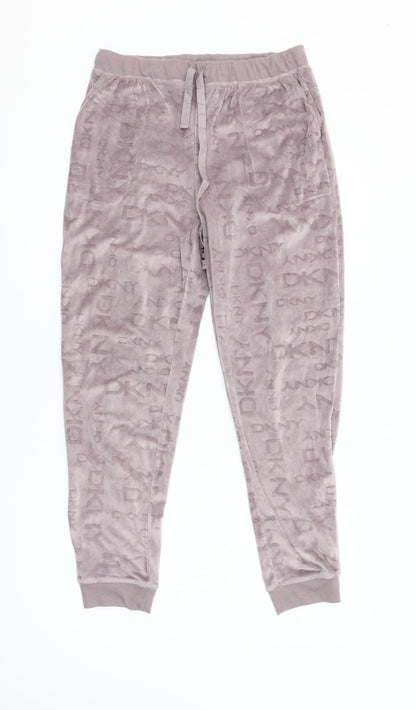 DKNY Women’s Purple Velour Logo Jogger Trousers Size S