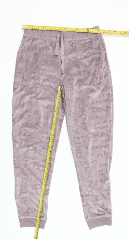 DKNY Women’s Purple Velour Logo Jogger Trousers Size S