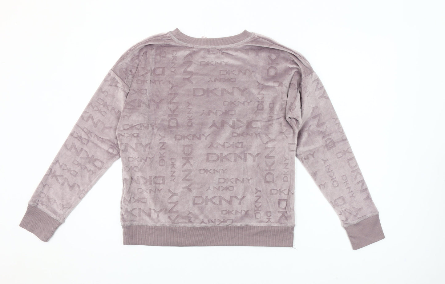 DKNY Women's Mauve Velour Logo Sweatshirt S Pullover Crew Neck