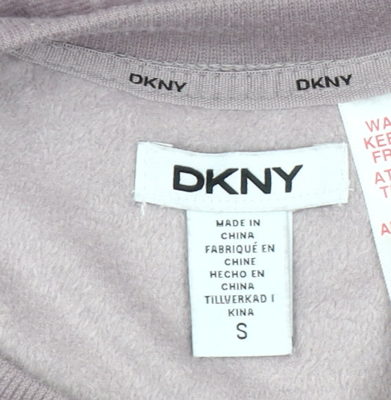 DKNY Women's Mauve Velour Logo Sweatshirt S Pullover Crew Neck