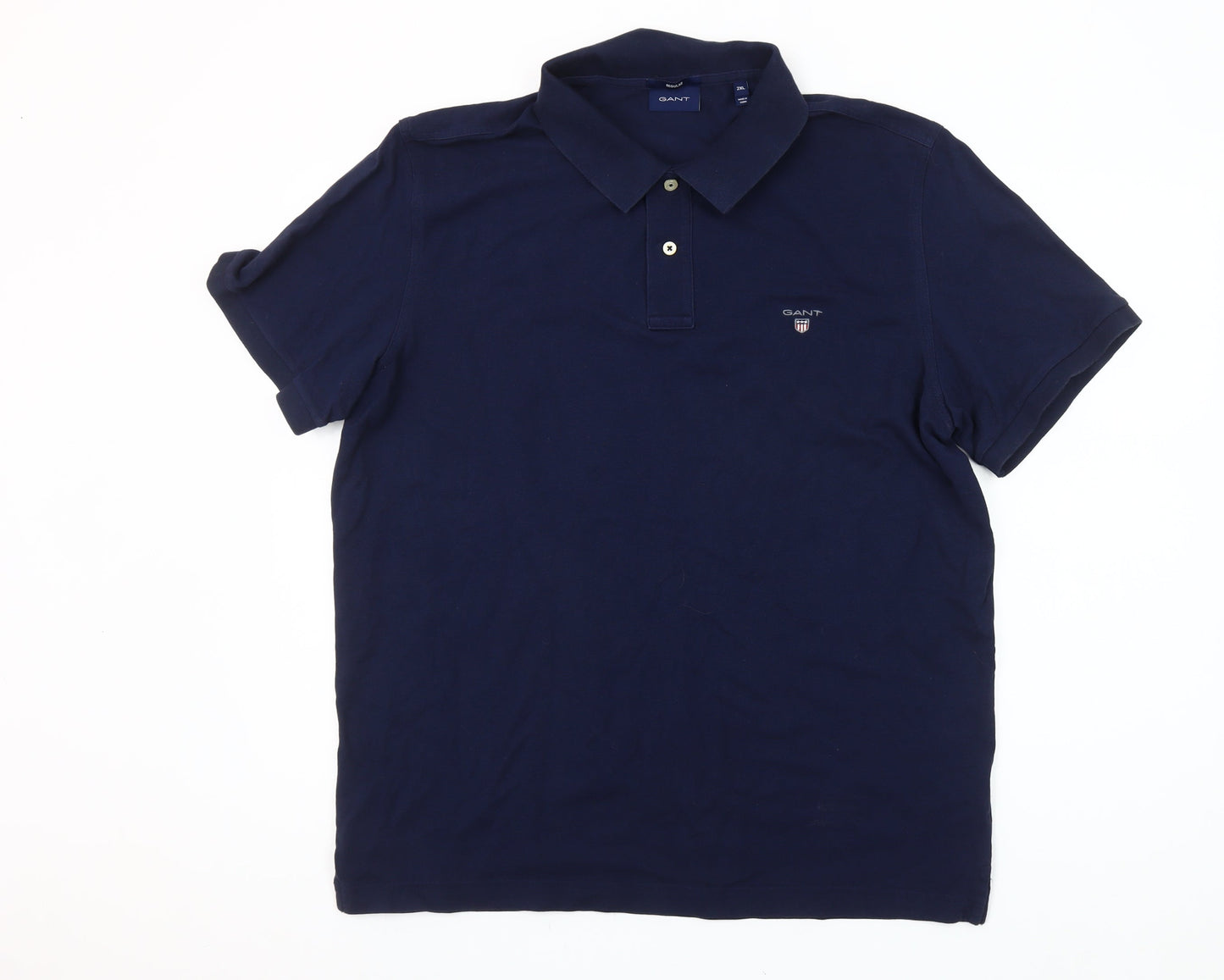 GANT Men's Blue 2XL Regular Fit Cotton Short Sleeve Polo Shirt