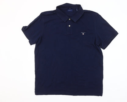 GANT Men's Blue 2XL Regular Fit Cotton Short Sleeve Polo Shirt