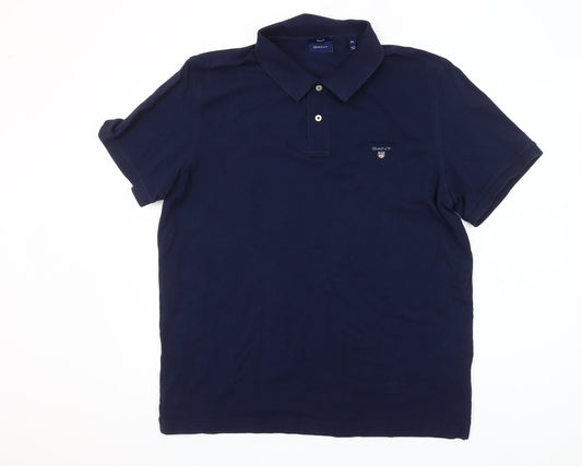 GANT Men's Blue 2XL Regular Fit Cotton Short Sleeve Polo Shirt
