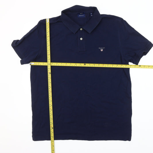 GANT Men's Blue 2XL Regular Fit Cotton Short Sleeve Polo Shirt