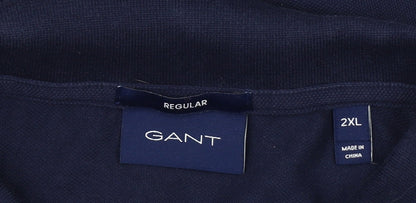 GANT Men's Blue 2XL Regular Fit Cotton Short Sleeve Polo Shirt