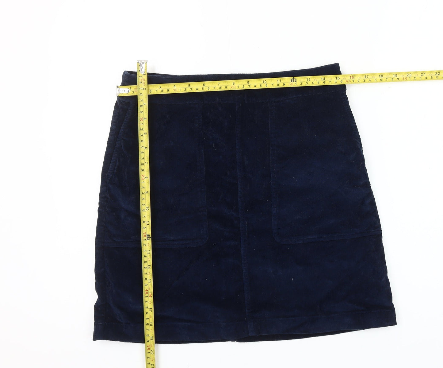 FatFace Women's Blue Corduroy Short Skirt Size 10 Zip Pockets
