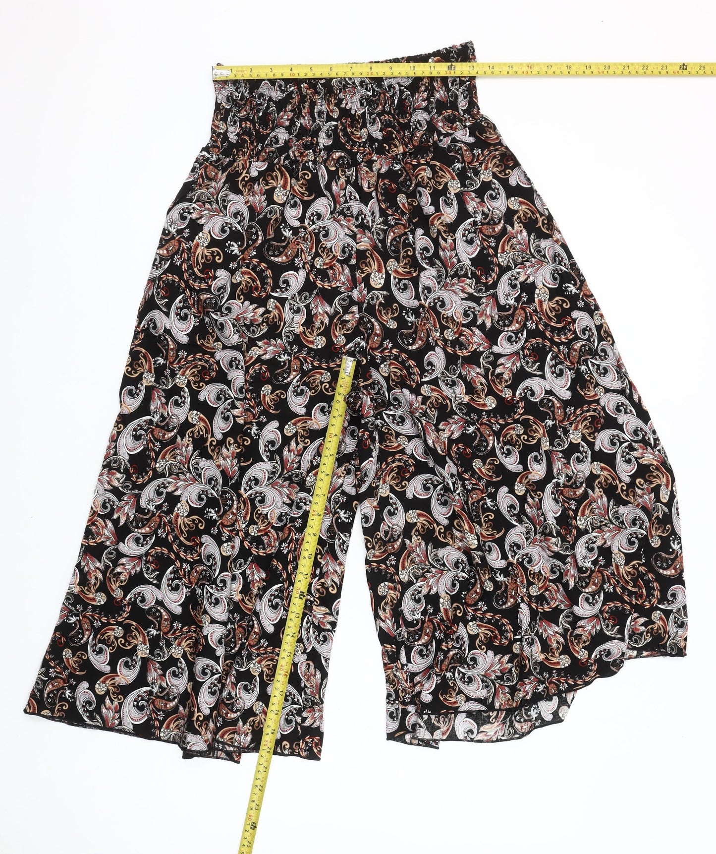 Refines Collezione Women's Multicoloured Paisley Cropped Wide-Leg Cotton Trousers S