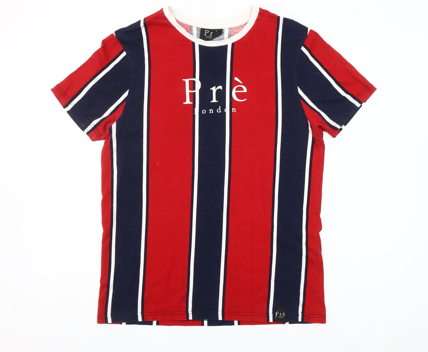 Pre London Men's Red & Navy Striped Cotton T-Shirt Size S