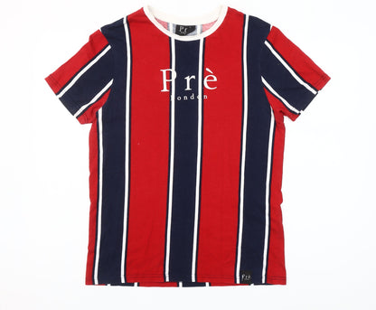 Pre London Men's Red & Navy Striped Cotton T-Shirt Size S