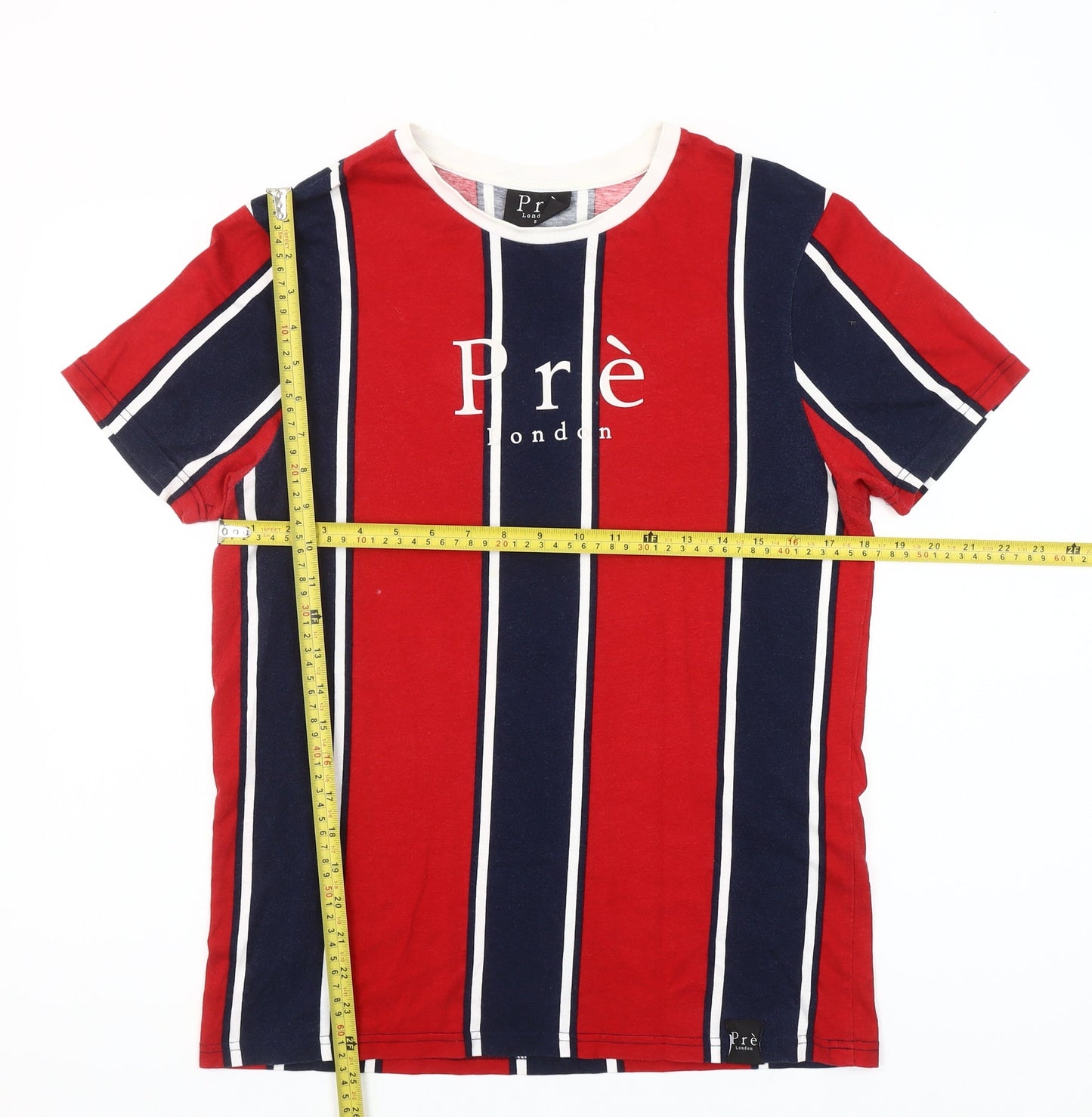 Pre London Men's Red & Navy Striped Cotton T-Shirt Size S