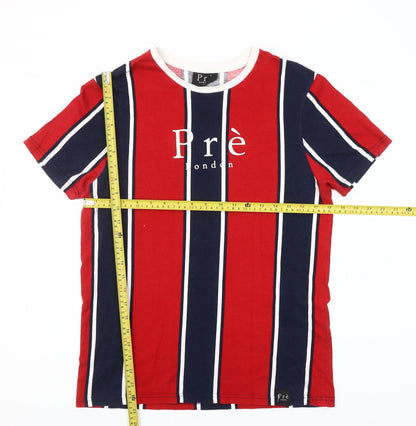 Pre London Men's Red & Navy Striped Cotton T-Shirt Size S