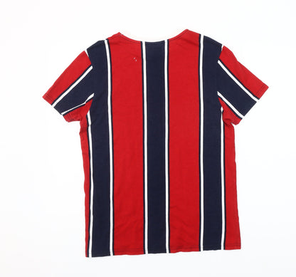 Pre London Men's Red & Navy Striped Cotton T-Shirt Size S
