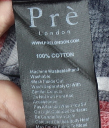 Pre London Men's Red & Navy Striped Cotton T-Shirt Size S